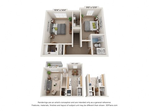 Floor plan for 2 beds, 1 bath, 900 sqft